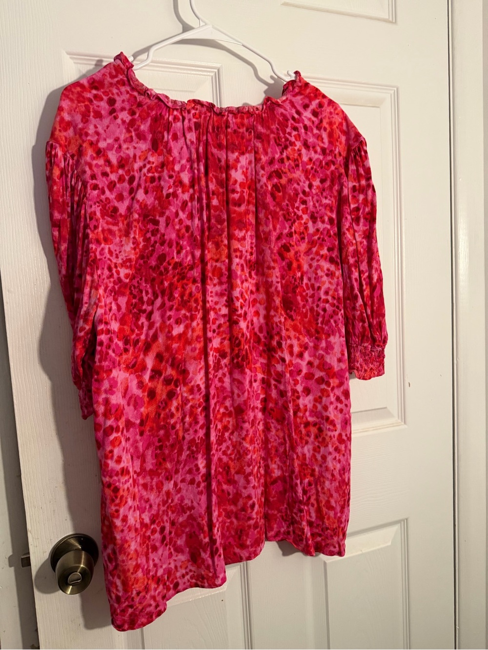 Terra & Sky Vibrant Pink Floral Tie-Neck Peasant Top - Picture 4 of 4
